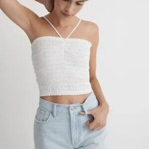 Madewell Poplin Smocked Halter Crop Top Size Medium
